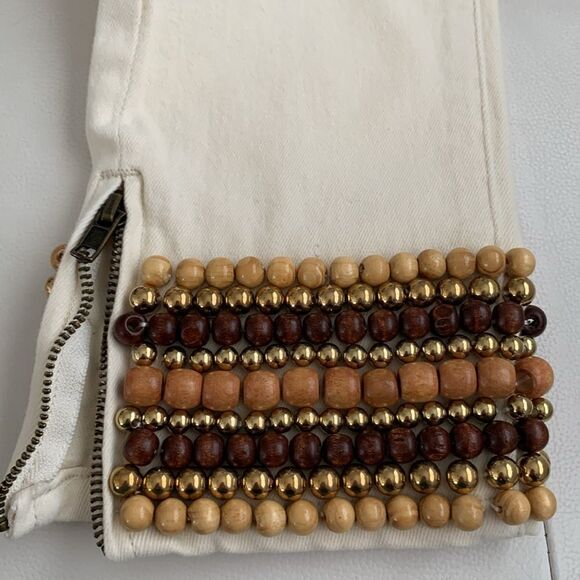 Boston Proper Women's High Rise Cream Jeans with Gold Brown Tan Accents Size 6 - Picture 9 of 10